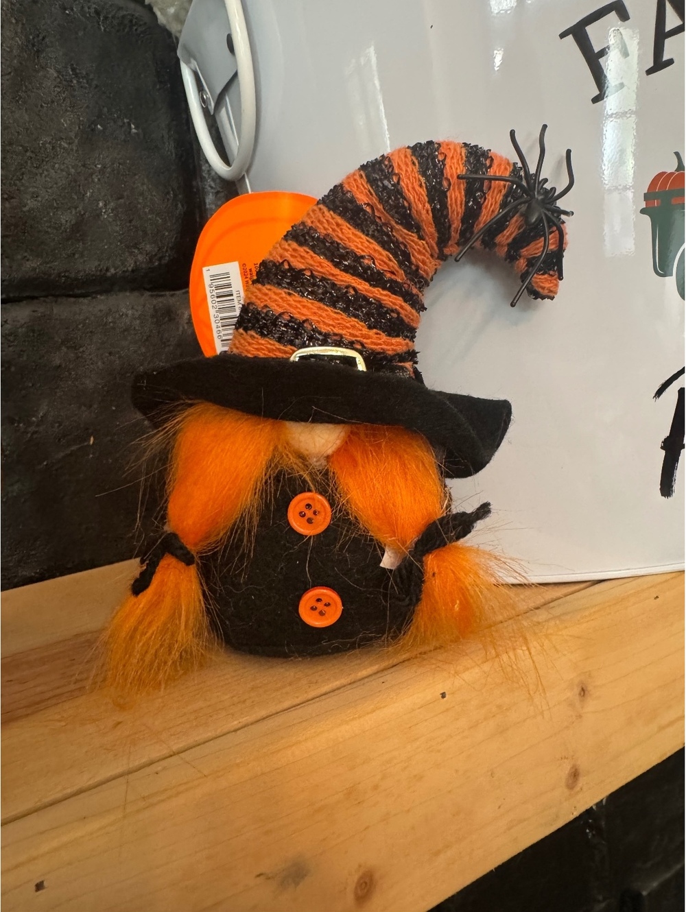 Halloween Witch Gnome Decoration with Orange and Black Striped Hat